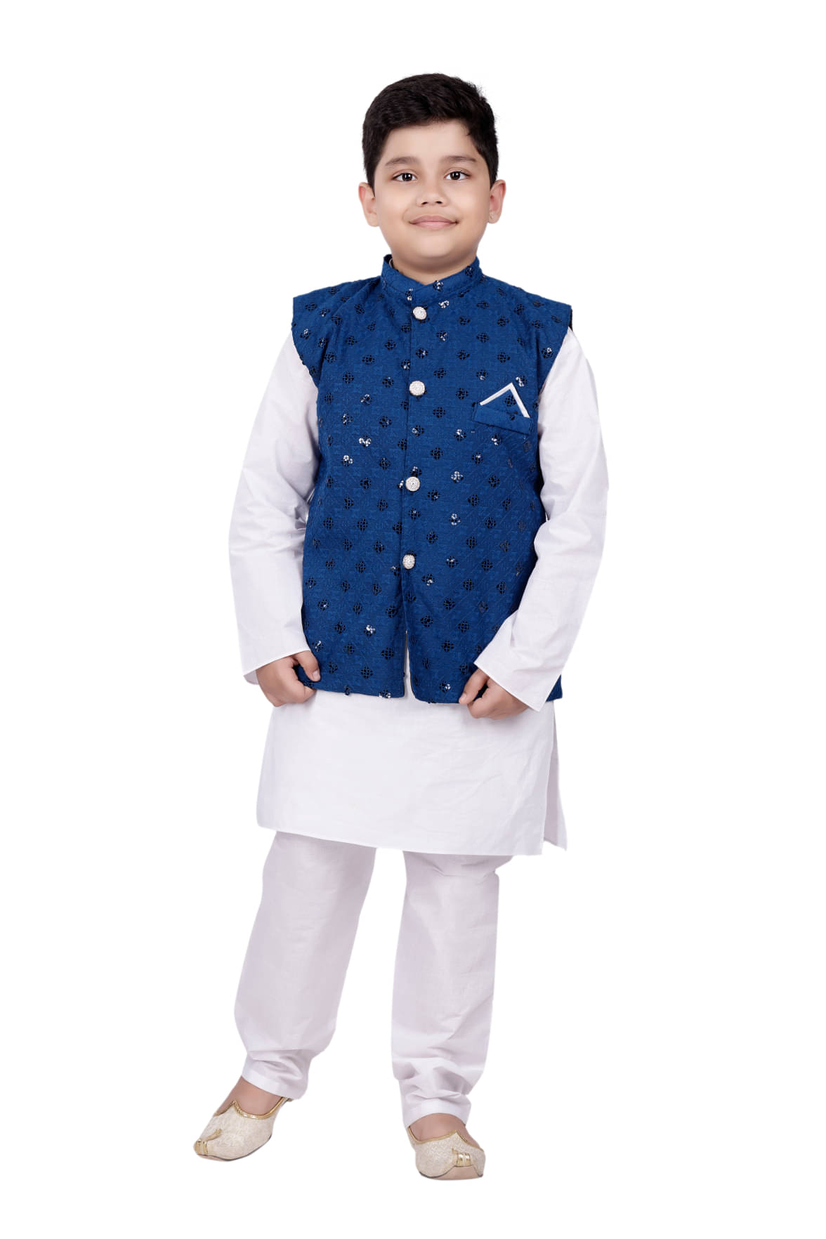     			s muktar garments Baby Boys Cotton Blend Sequined - Pattern Kurta Pyjama Set ( Blue , Pack of 1 )