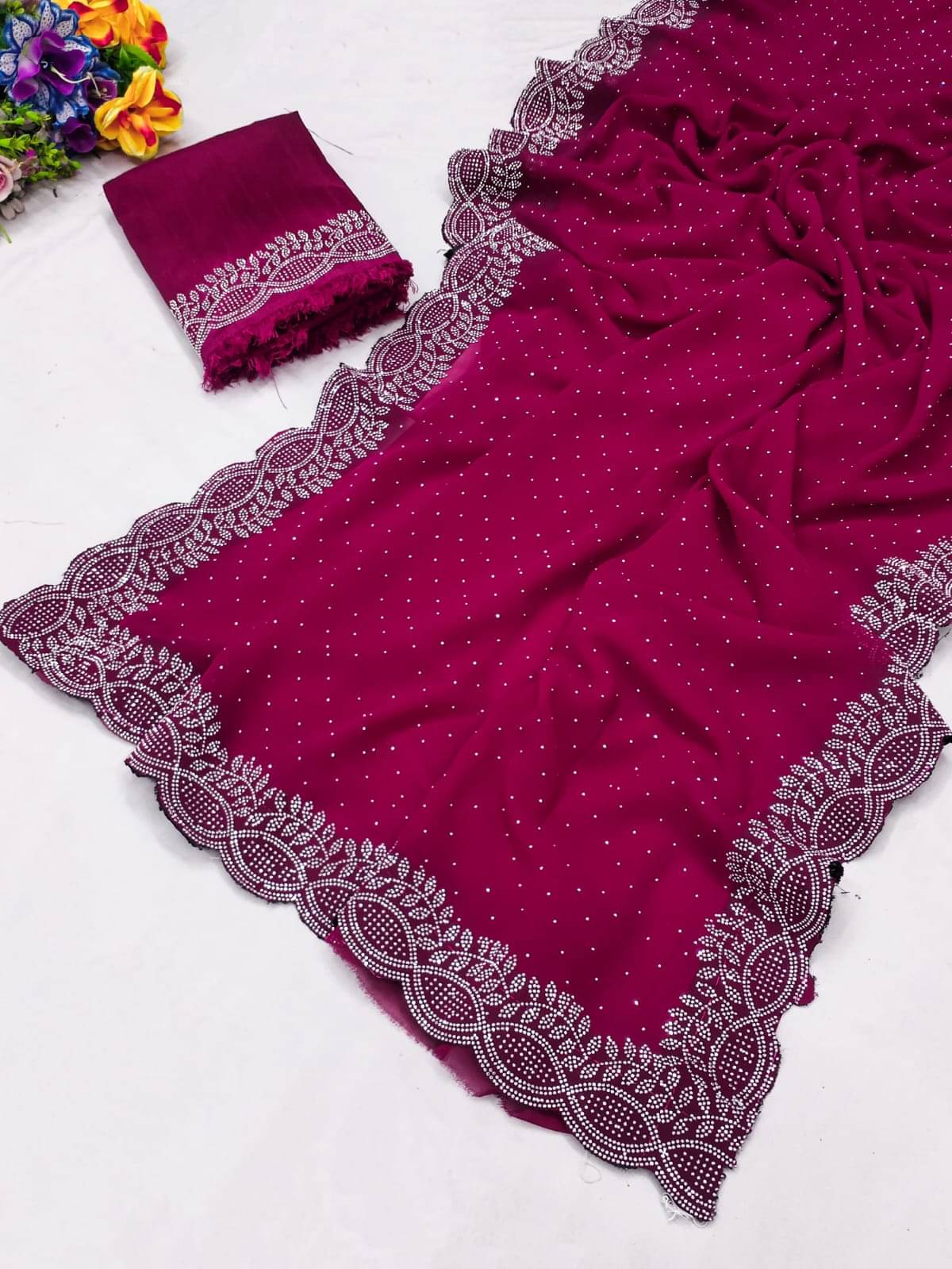 supalee Tex Georgette Solid Saree With Unstitched Blouse Piece ( Rani ) supalee Tex Georgette Solid Saree With Unstitched Blouse Piece ( Rani )