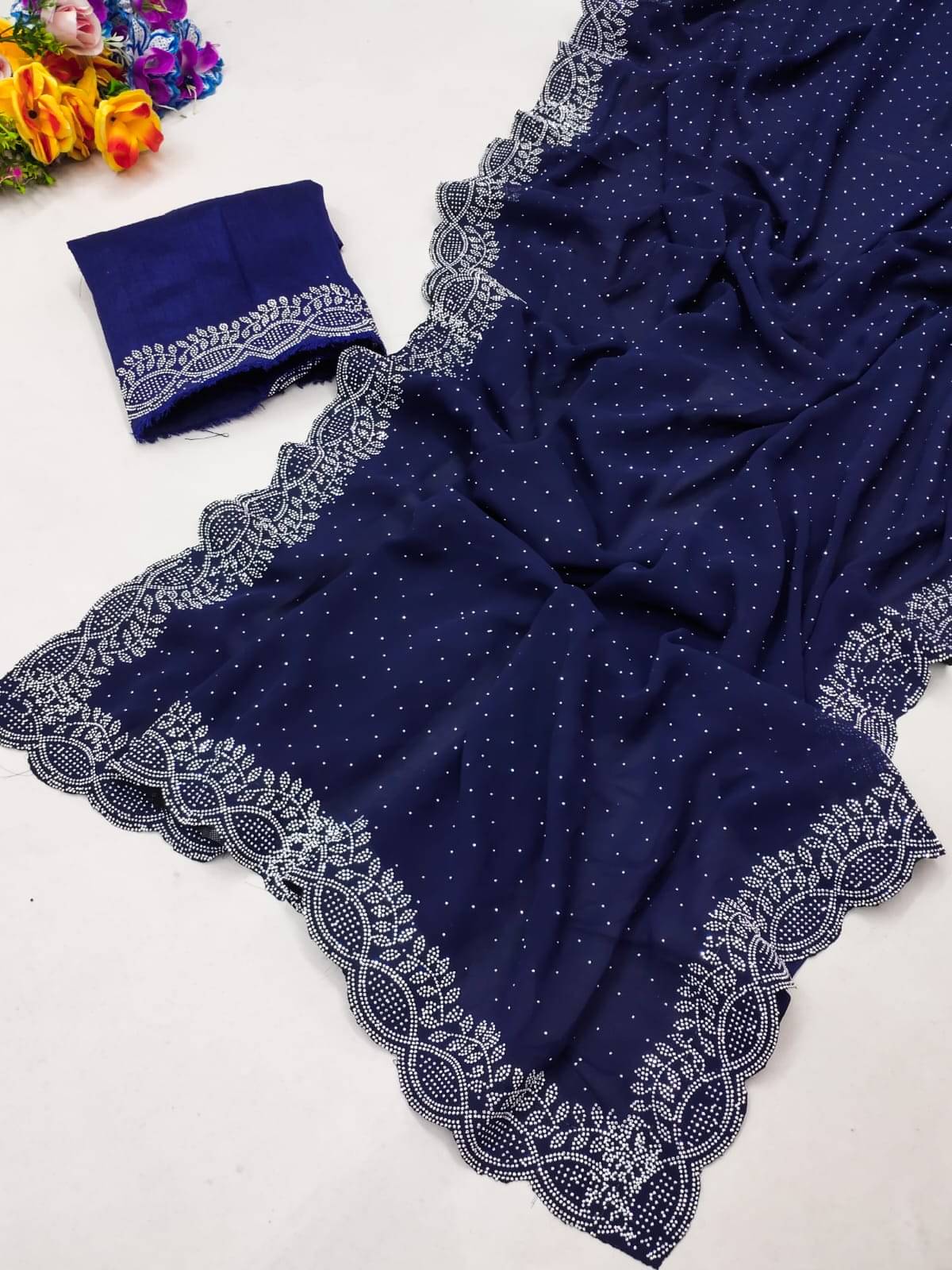    			supalee Tex Georgette Solid Saree With Unstitched Blouse Piece ( Blue )