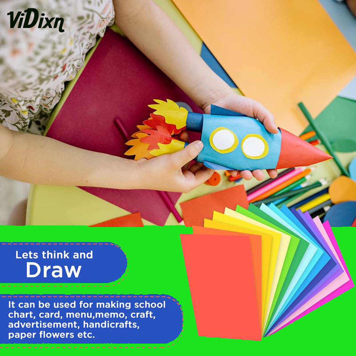     			viDixn (VIDX-10) Multicolour A4 Size Sheet, 200 Piece 20 Sheets Each Colour Printing Papers, Art & Craft Paper Sheets, Double Sided Coloured DIY Craft Smooth Finish for Home, School, Office (Pack-1)