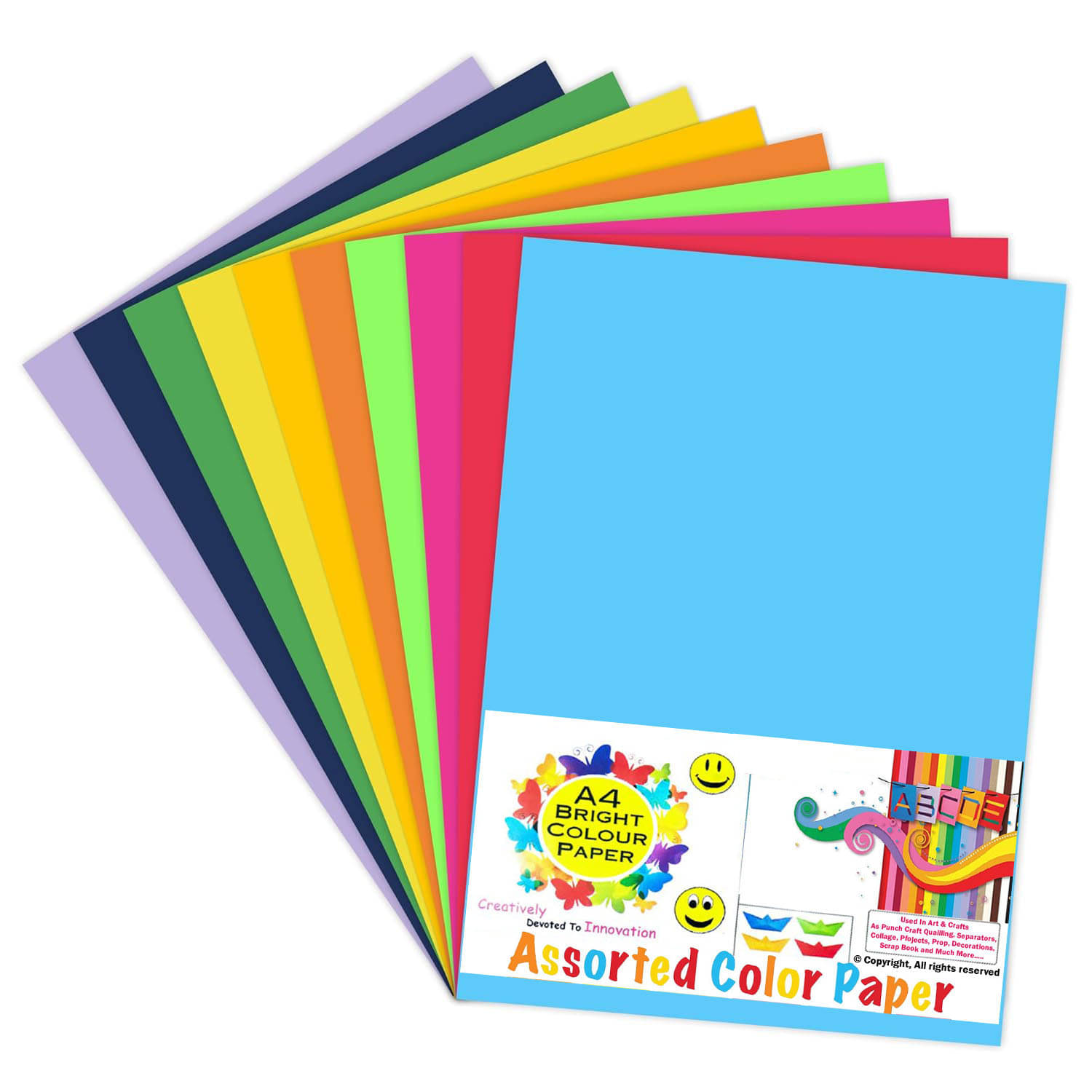     			viDixn (VIDX-6) Multicolour A4 Size Sheet, 100 Piece 10 Sheets Each Colour Printing Papers, Art & Craft Paper Sheets, Double Sided Coloured DIY Craft Smooth Finish for Home, School, Office (Pack-1)