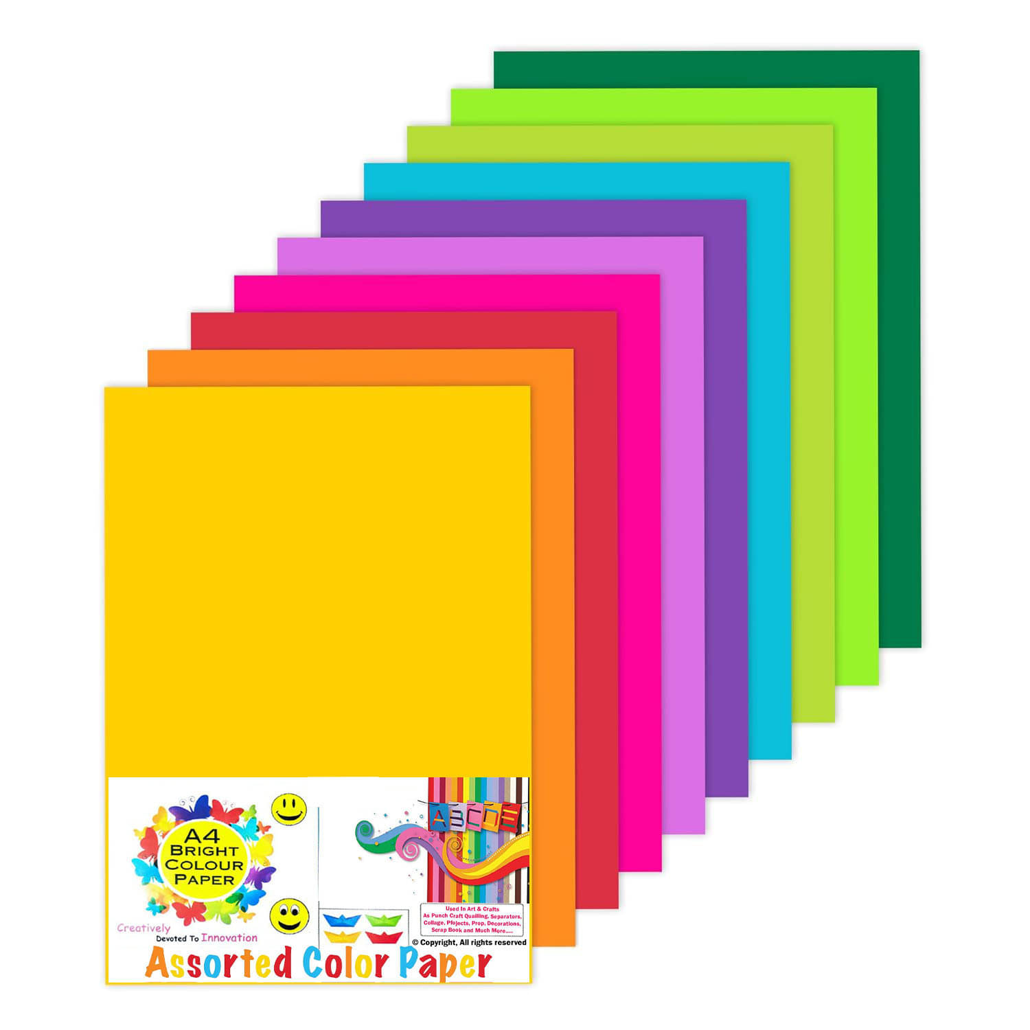     			viDixn (VIDX-9) Multicolour A4 Size Sheet, 200 Piece 20 Sheets Each Colour Printing Papers, Art & Craft Paper Sheets, Double Sided Coloured DIY Craft Smooth Finish for Home, School, Office (Pack-1)