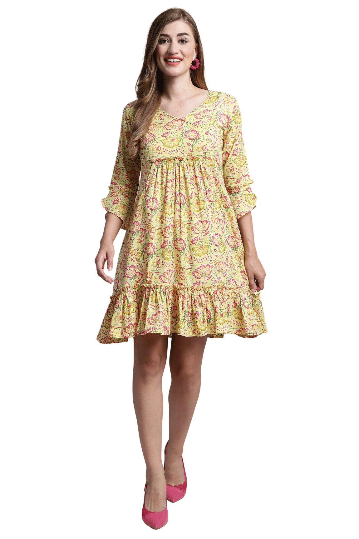     			wonder weave Women Cotton Printed A-line Dress ( Yellow )