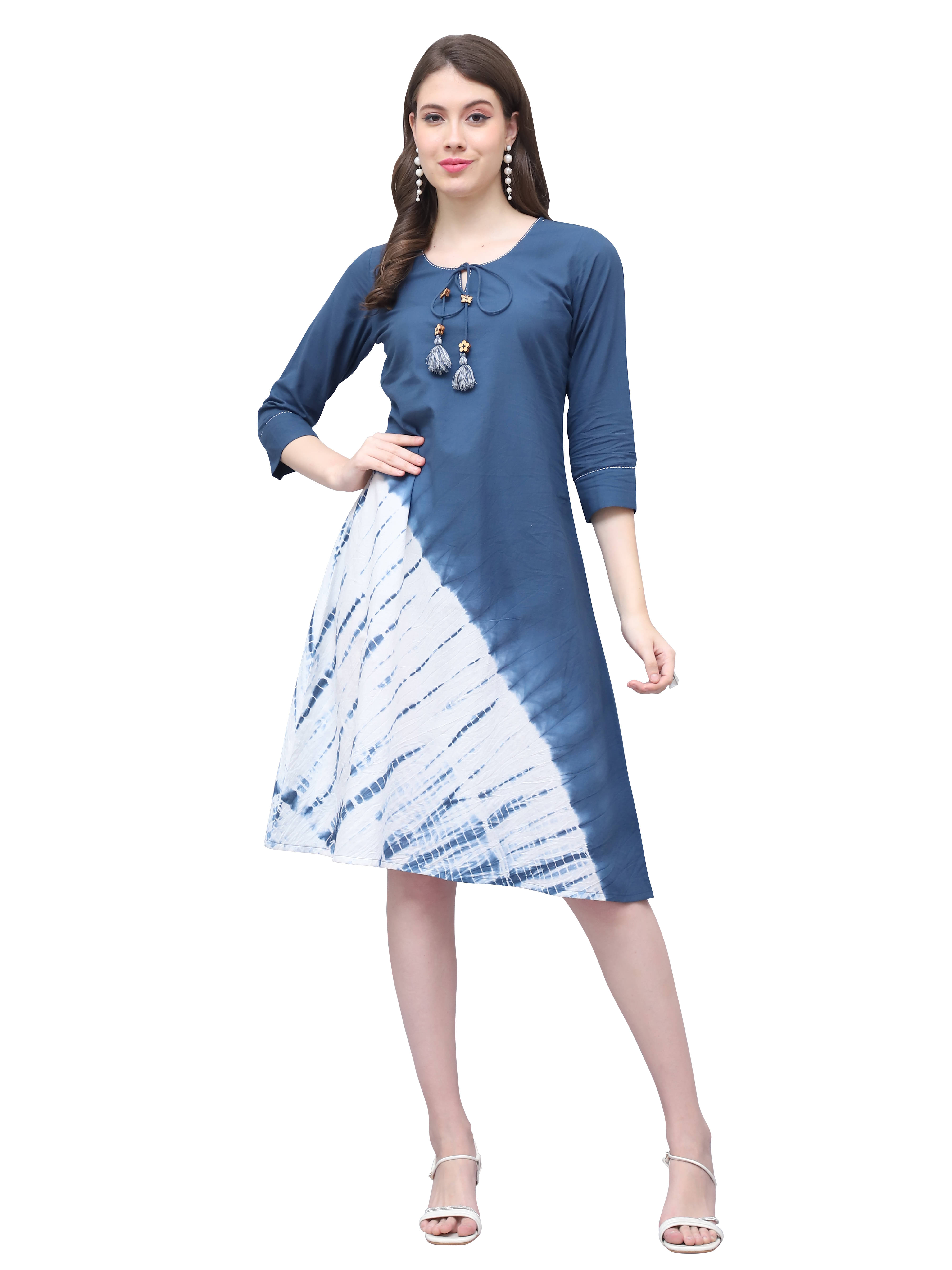     			wonder weave Women Cotton Printed A-line Dress ( Blue )