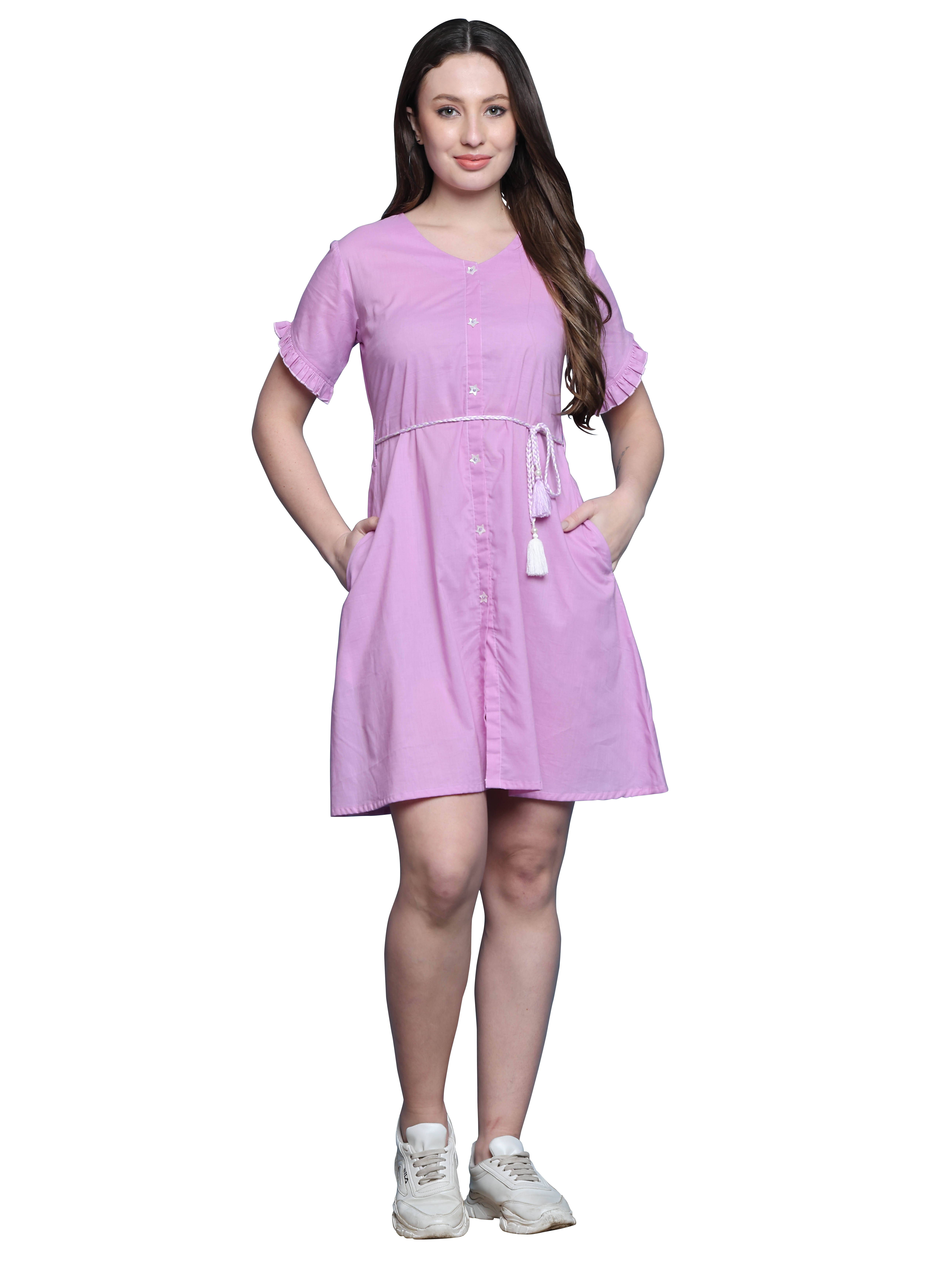 wonder weave Women Cotton Solid A-line Dress ( Purple )     			wonder weave Women Cotton Solid A-line Dress ( Purple )