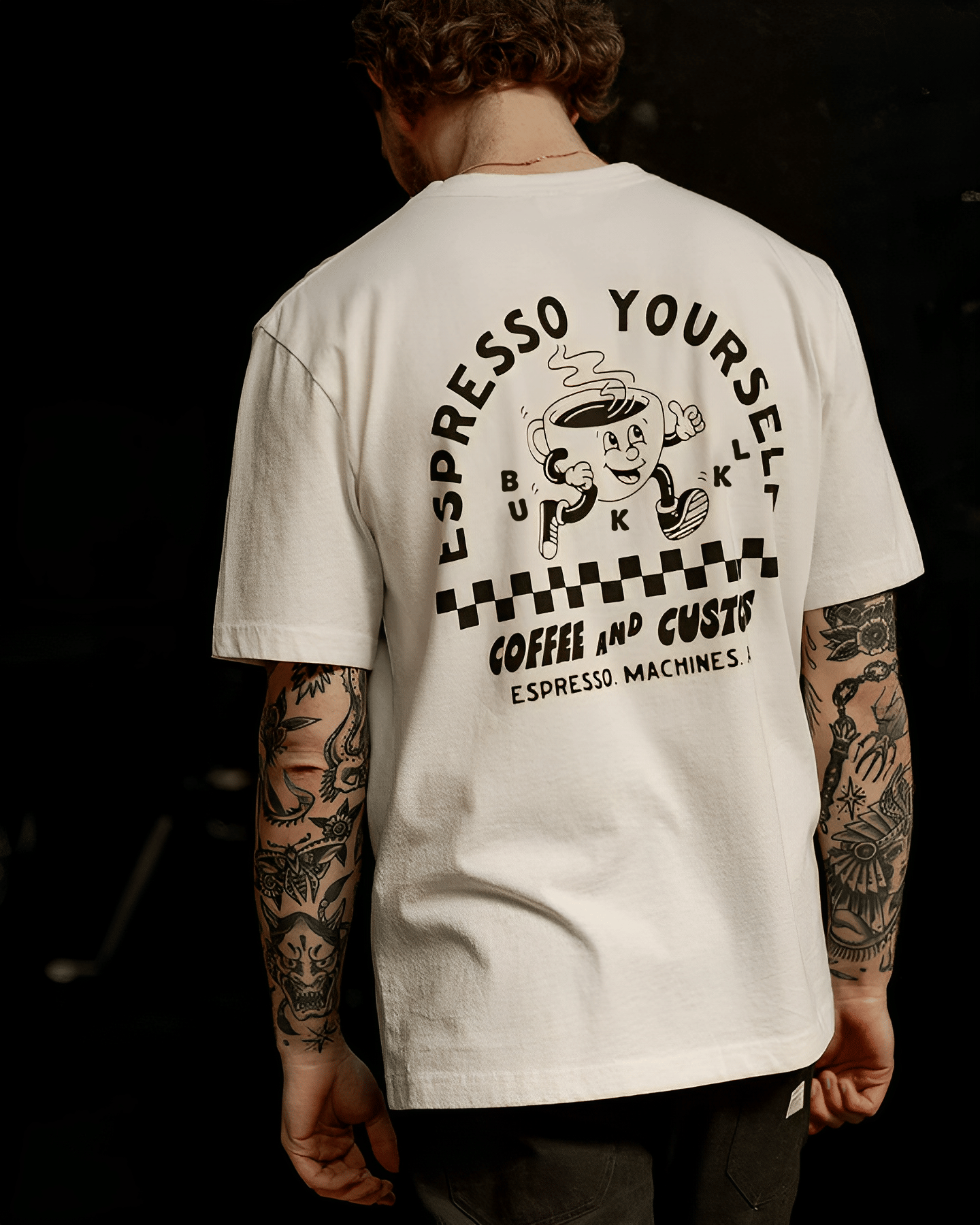 BUKKL Men Cotton Oversized Fit Printed T-Shirt ( Beige )     			BUKKL Men Cotton Oversized Fit Printed T-Shirt ( Beige )