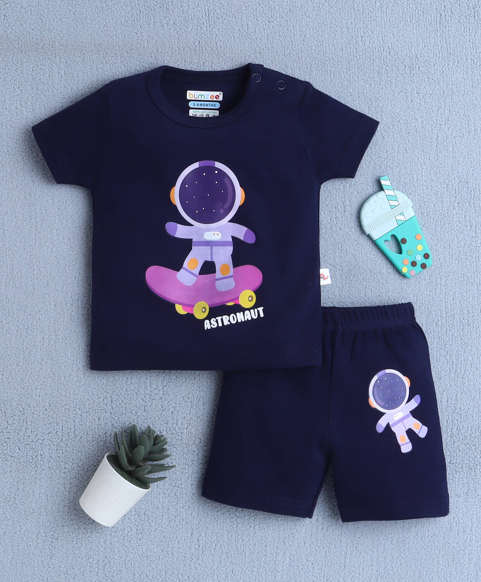    			BUMZEE Pack of 1 Baby Boys Cotton T-Shirt & Shorts Set ( Navy )