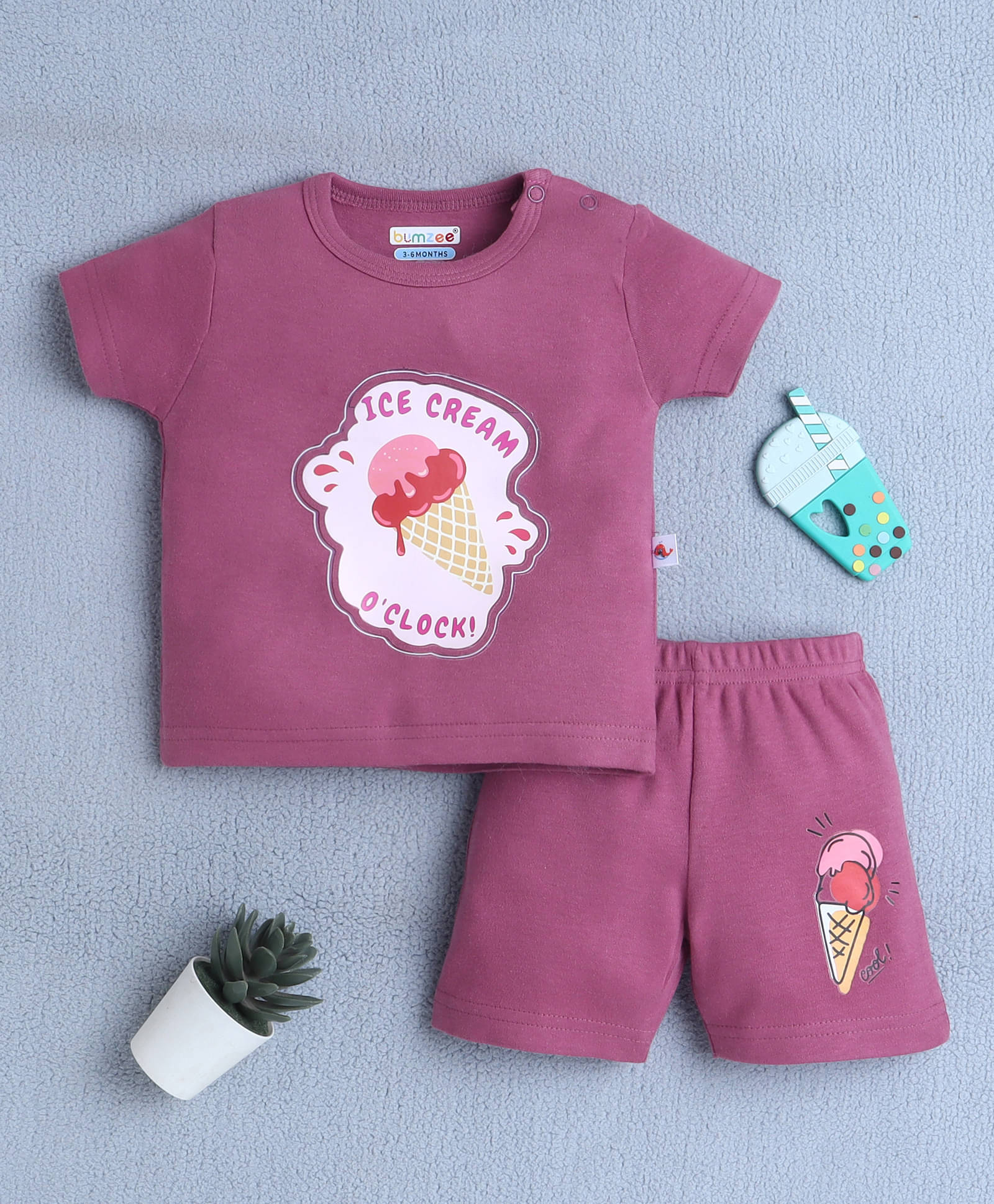     			BUMZEE Pack of 1 Baby Girls 100% Cotton T-shirt & Shorts ( Mauve )