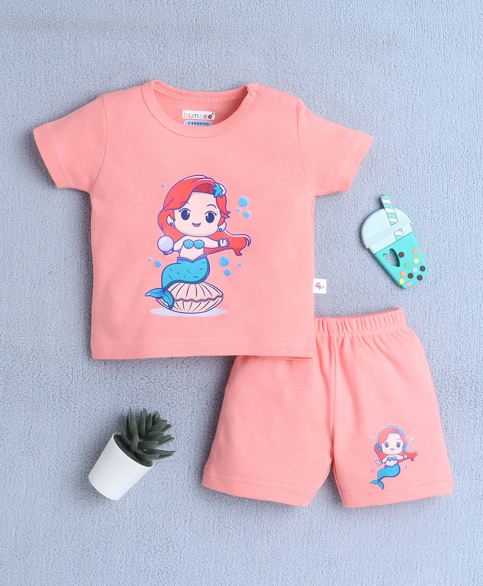     			BUMZEE Pack of 1 Baby Girls 100% Cotton T-shirt & Shorts ( Peach )