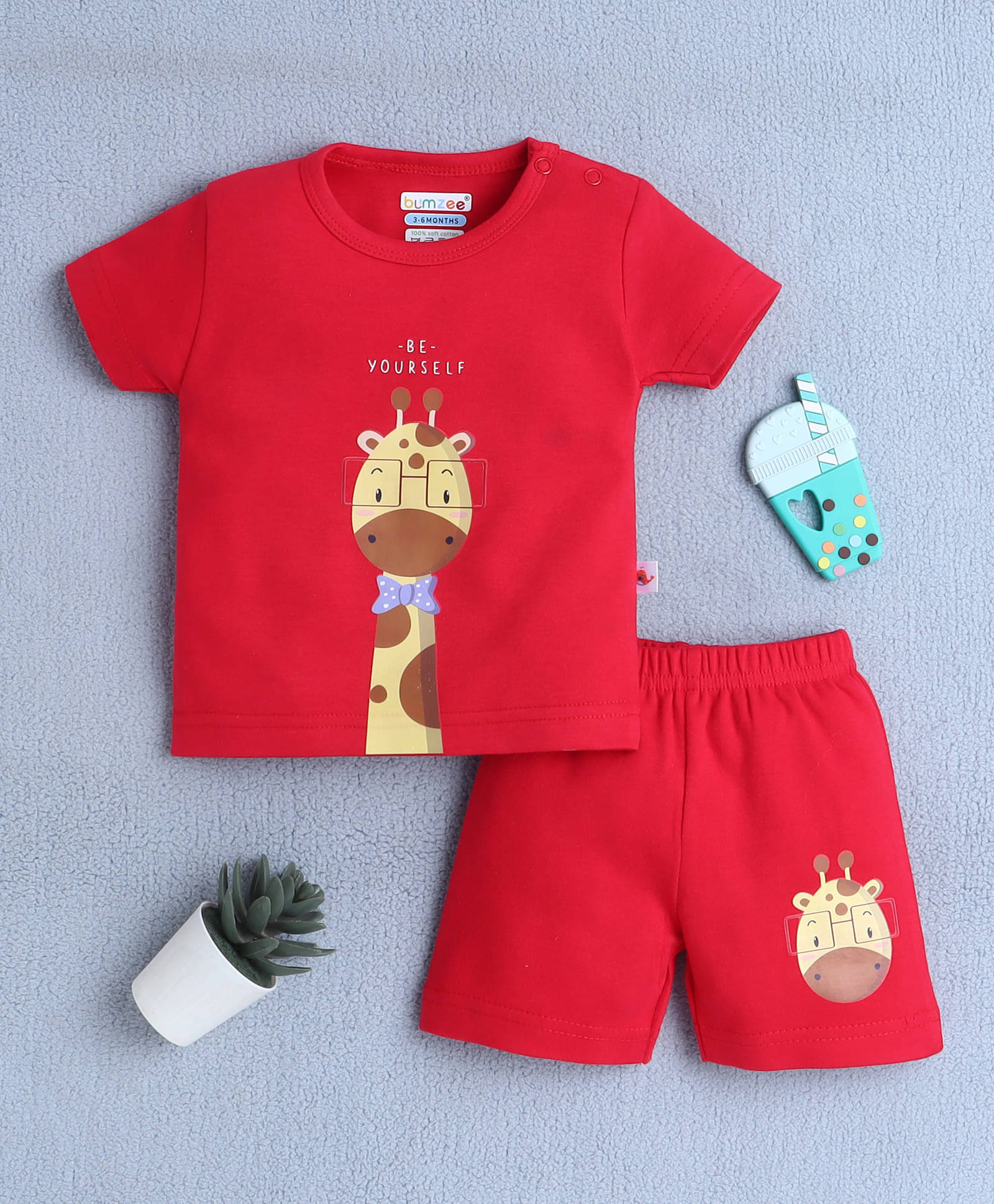     			BUMZEE Pack of 1 Baby Boys Cotton T-Shirt & Shorts Set ( Red )