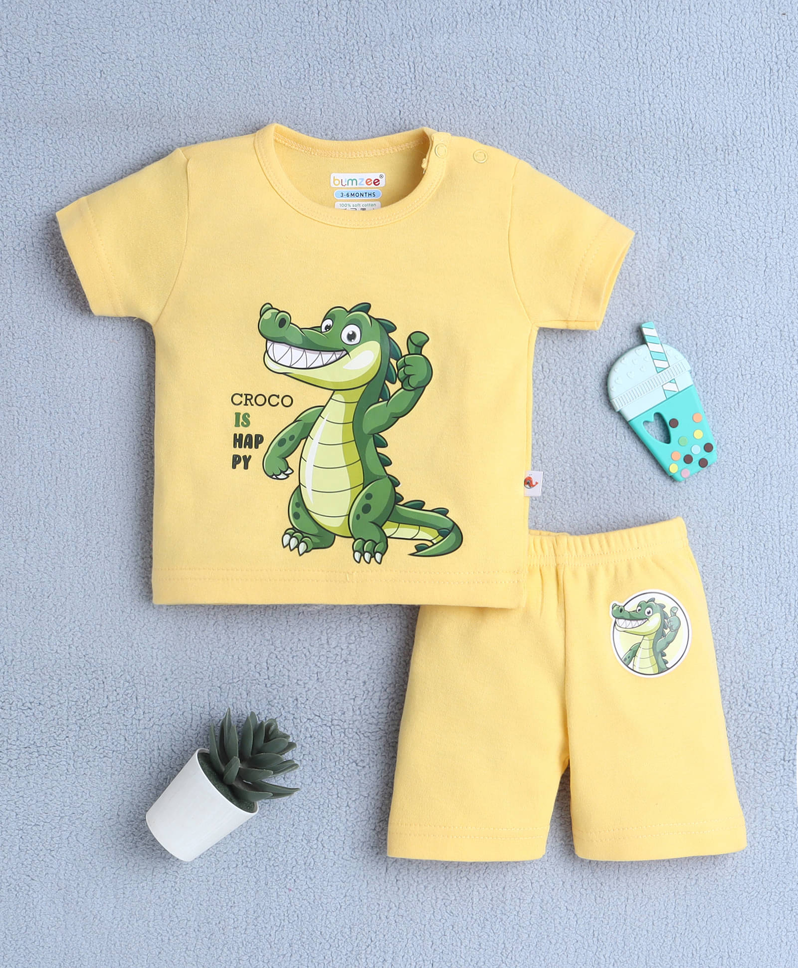     			BUMZEE Pack of 1 Baby Boys Cotton T-Shirt & Shorts Set ( Yellow )