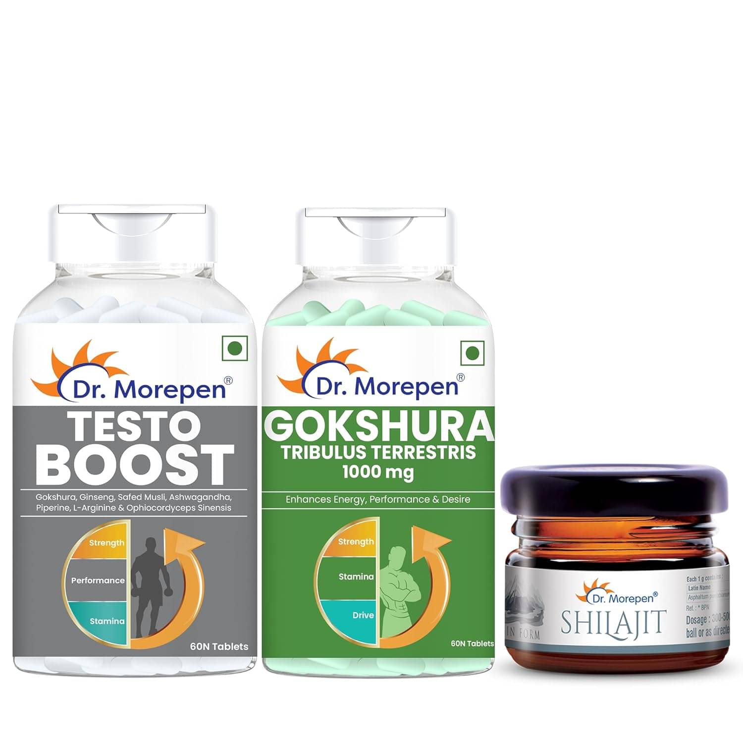 Dr. Morepen Natural Shilajit Resin (15g), Testo Boost Supplement (60N) and Gokshura Tablets 1000mg (60N) Dr. Morepen Natural Shilajit Resin (15g), Testo Boost Supplement (60N) and Gokshura Tablets 1000mg (60N)