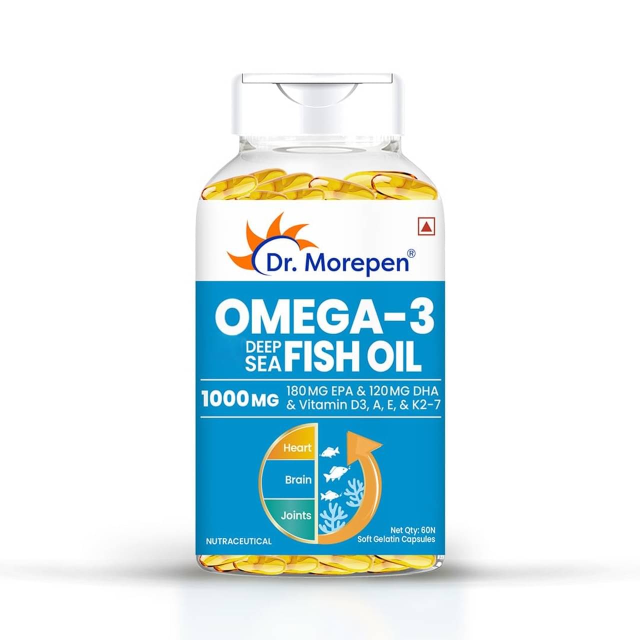 Dr. Morepen Omega-3 Fish Oil | 1000mg Capsules with Vitamin A,E & D3| No Fishy Burps (60 No) Dr. Morepen Omega-3 Fish Oil | 1000mg Capsules with Vitamin A,E & D3| No Fishy Burps (60 No)