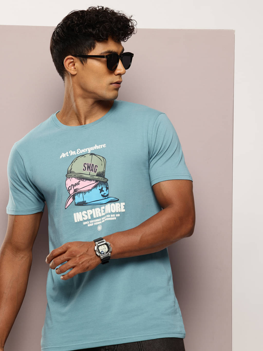 FROSEN FOX Men Cotton Blend Regular Fit Self Design T-Shirt ( Aqua Blue ) FROSEN FOX Men Cotton Blend Regular Fit Self Design T-Shirt ( Aqua Blue )