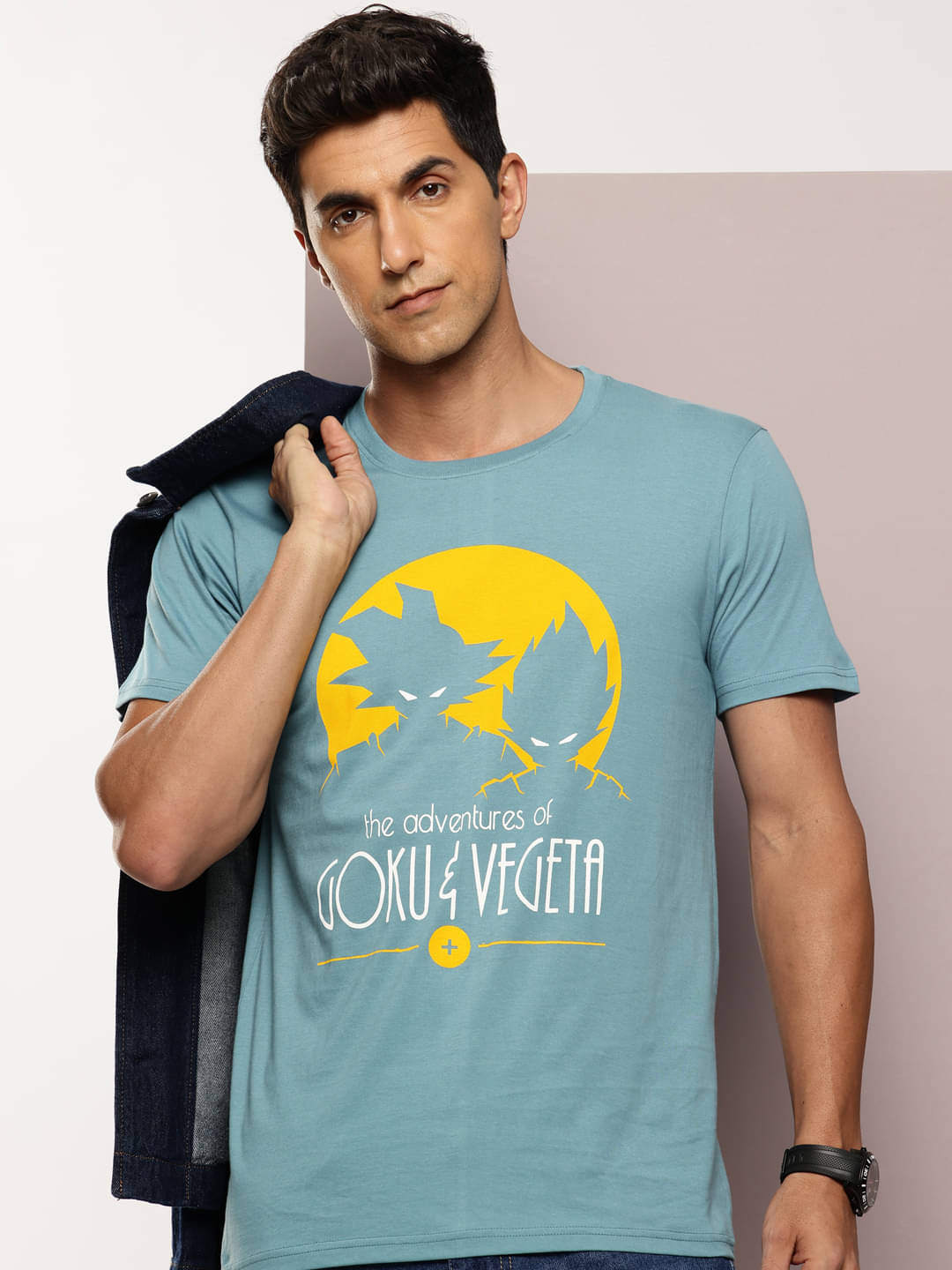     			FROSEN FOX Men Cotton Blend Regular Fit Self Design T-Shirt ( Aqua Blue )