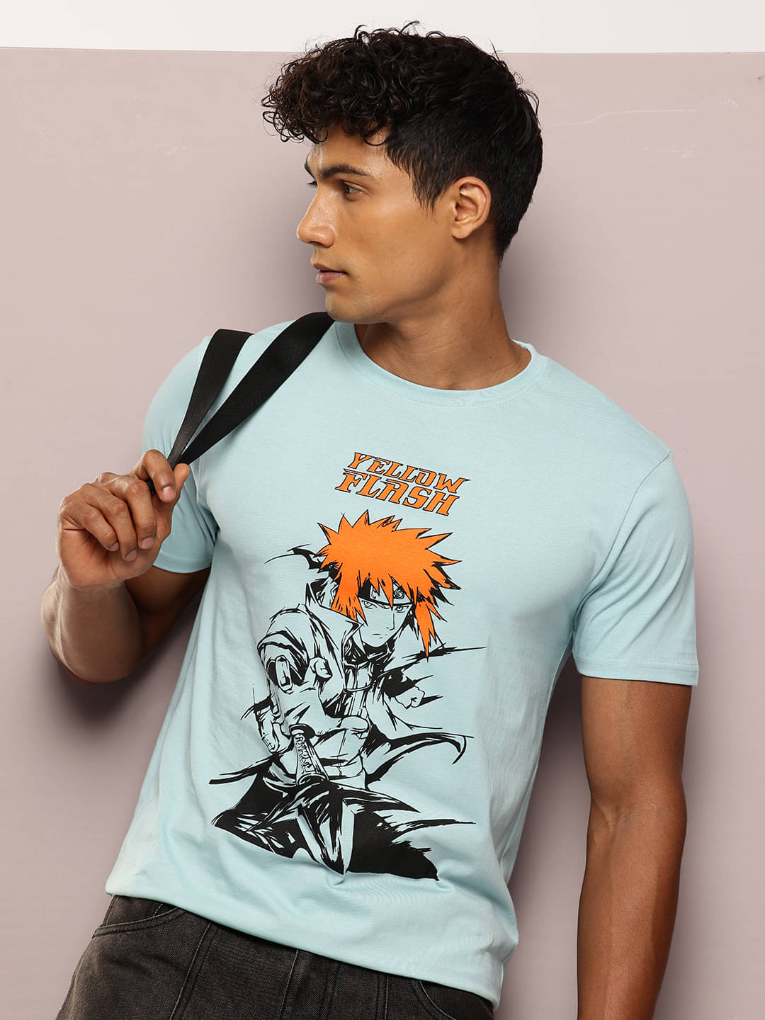     			FROSEN FOX Men Cotton Blend Regular Fit Self Design T-Shirt ( Blue )