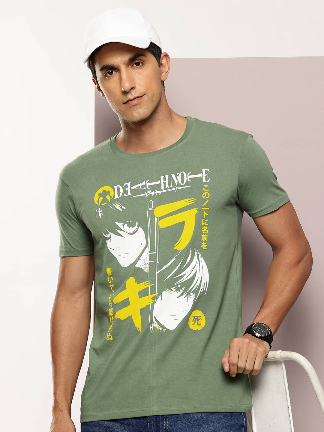     			FROSEN FOX Men Cotton Blend Regular Fit Self Design T-Shirt ( Green )