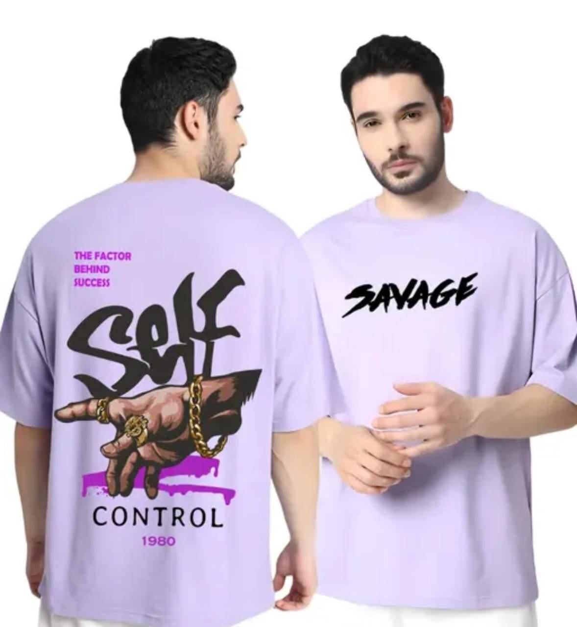     			Glito Men Cotton Oversized Fit Striped T-Shirt ( Lavender )