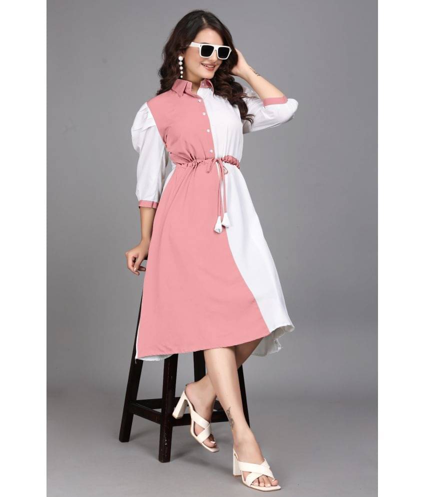 Hemang Fashion Women Cotton Colorblock Fit & Flare Dress ( Pink ) Hemang Fashion Women Cotton Colorblock Fit & Flare Dress ( Pink )