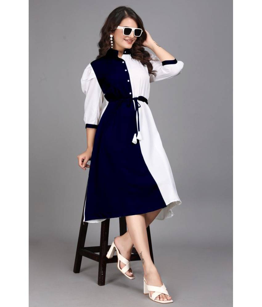 Hemang Fashion Women Cotton Colorblock Fit & Flare Dress ( Blue ) Hemang Fashion Women Cotton Colorblock Fit & Flare Dress ( Blue )