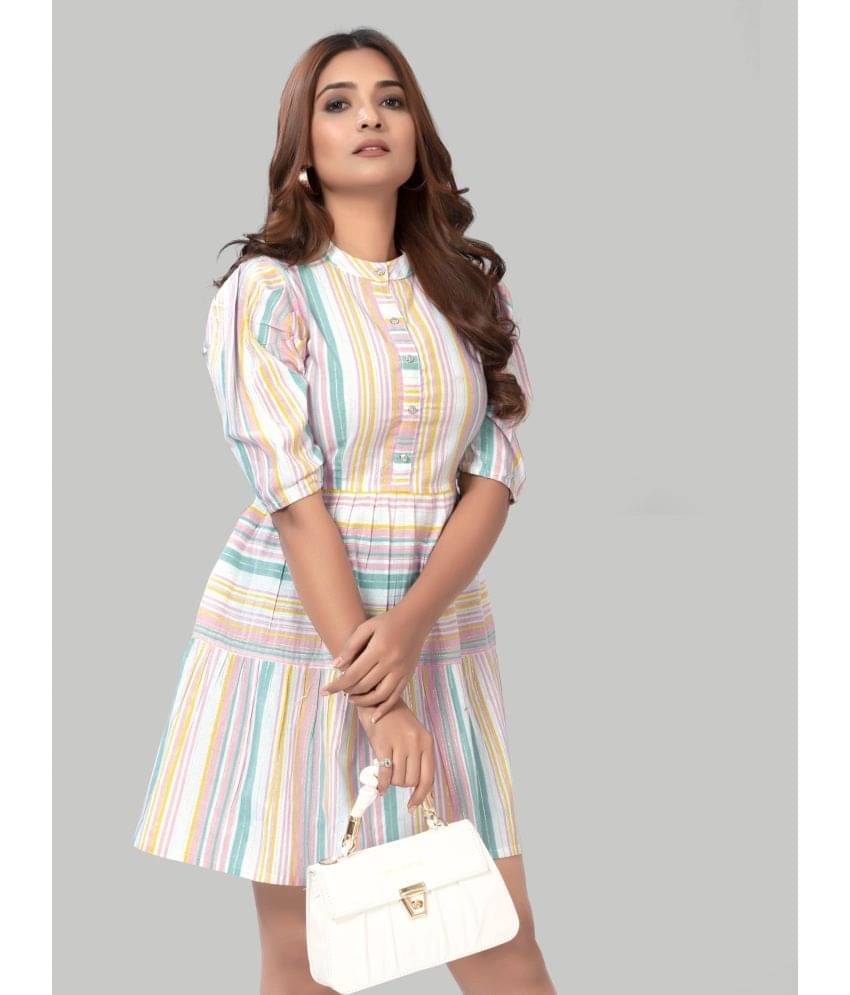 Hemang Fashion Women Cotton Striped Fit & Flare Dress ( Orange ) Hemang Fashion Women Cotton Striped Fit & Flare Dress ( Orange )