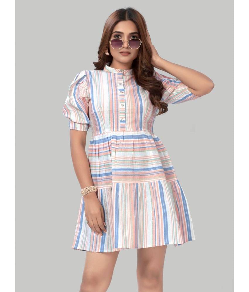 Hemang Fashion Women Cotton Striped Fit & Flare Dress ( Peach ) Hemang Fashion Women Cotton Striped Fit & Flare Dress ( Peach )