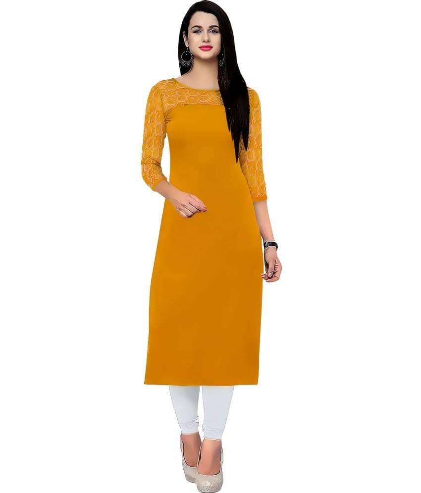 Hemang Fashion Women Crepe Self Design Straight Kurti ( Yellow ) Hemang Fashion Women Crepe Self Design Straight Kurti ( Yellow )