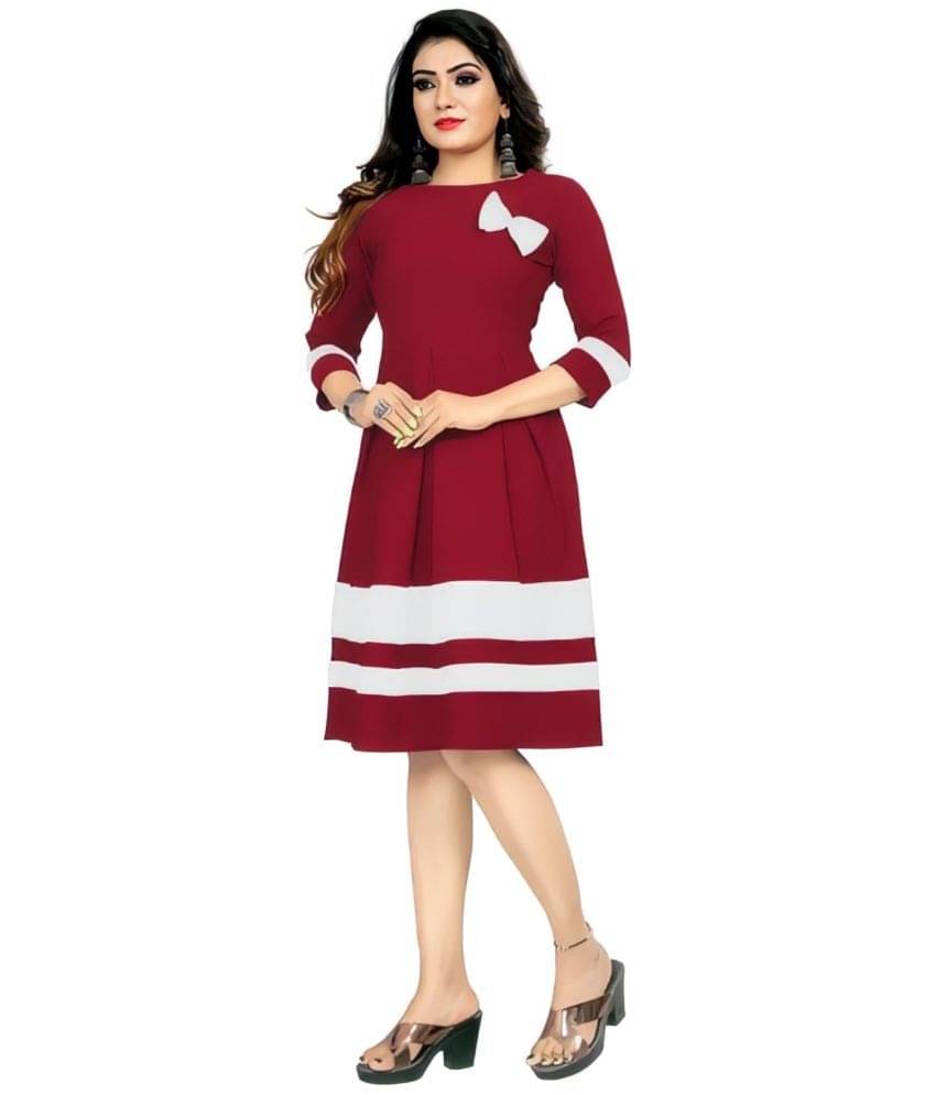 Hemang Fashion Women Crepe Striped A-line Dress ( Red )     			Hemang Fashion Women Crepe Striped A-line Dress ( Red )