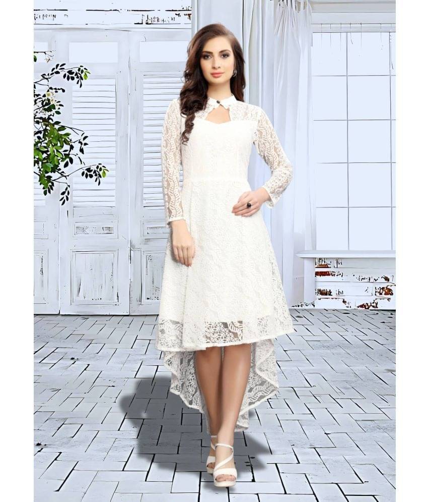 Hemang Fashion Women Net Self Design Asymmetric Dress ( White ) Hemang Fashion Women Net Self Design Asymmetric Dress ( White )