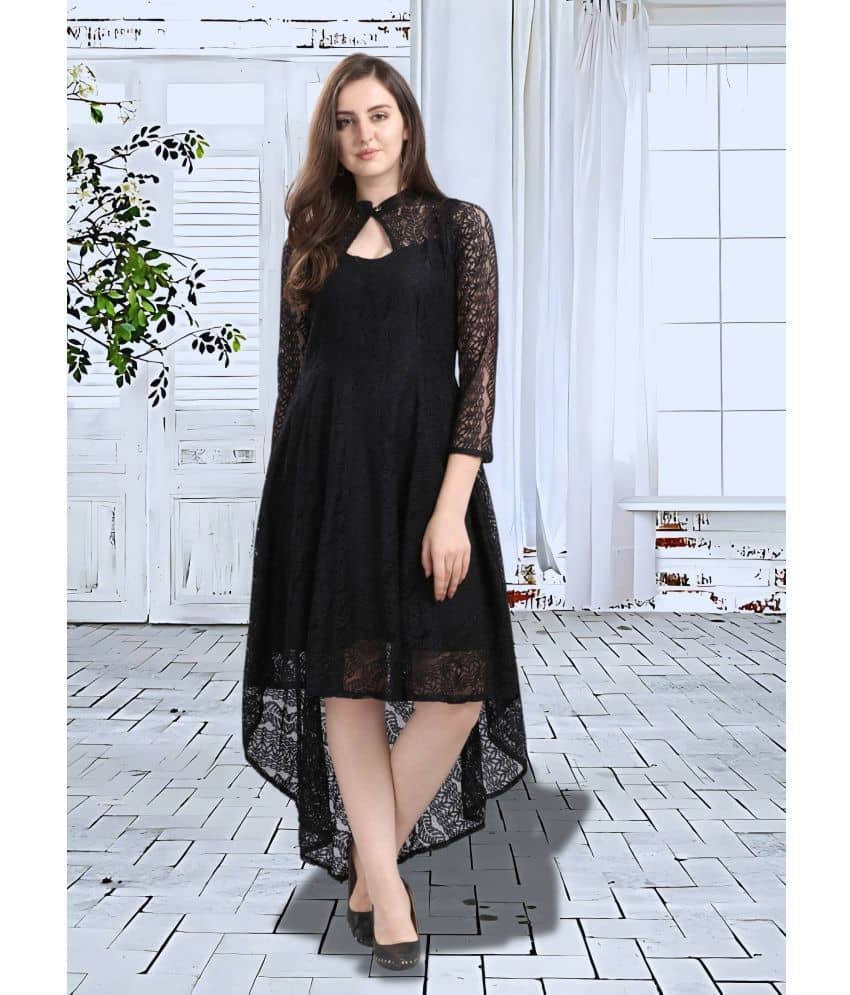Hemang Fashion Women Net Self Design Asymmetric Dress ( Maroon )