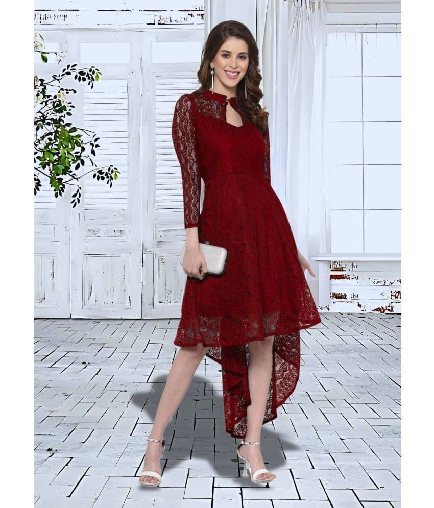     			Hemang Fashion Women Net Self Design Asymmetric Dress ( Maroon )