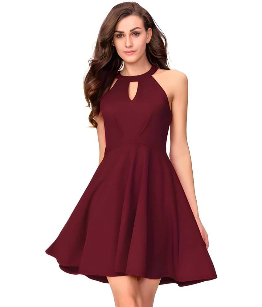 Hemang Fashion Women Polyester Solid Fit & Flare Dress ( Maroon ) Hemang Fashion Women Polyester Solid Fit & Flare Dress ( Maroon )