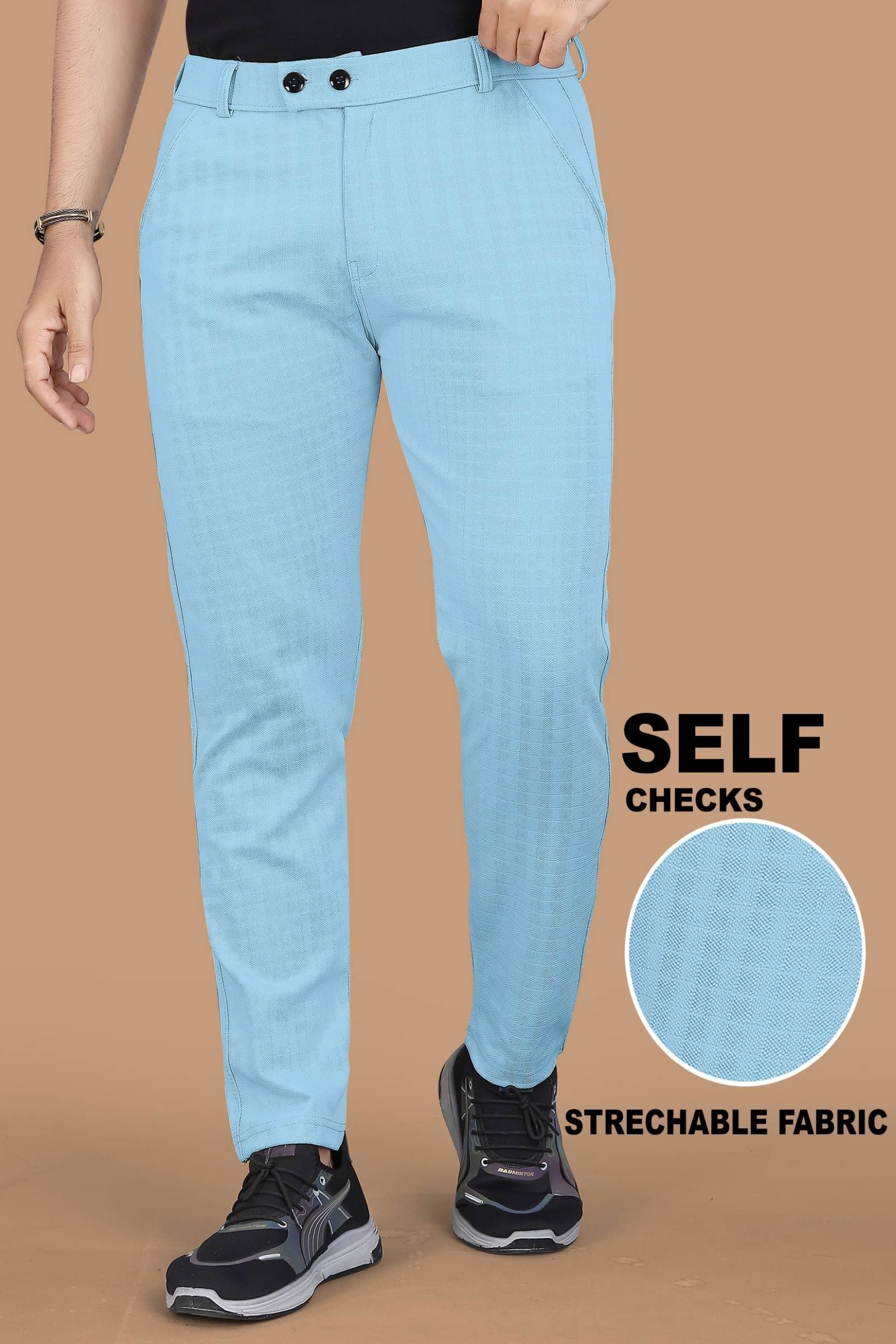     			INDICLUB Regular Flat Men's Trouser - Light Blue ( Pack of 1 )