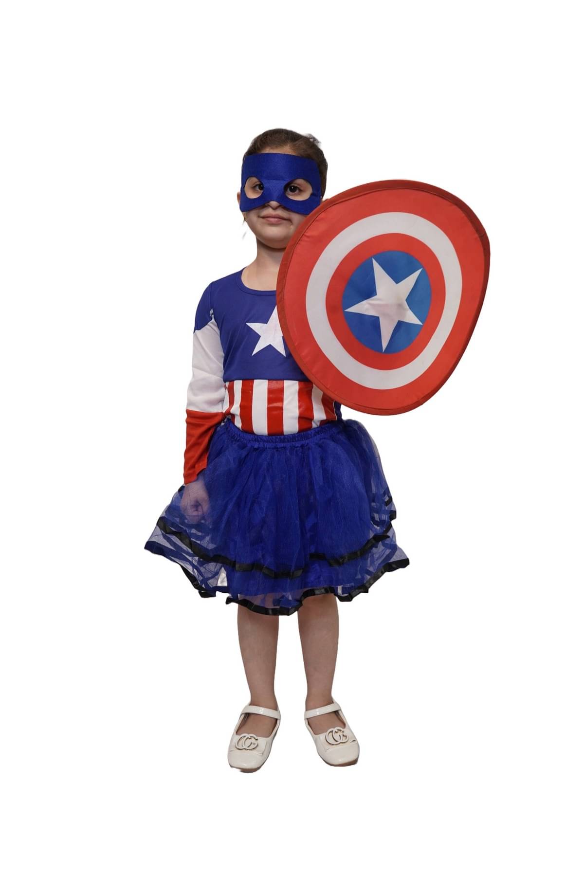     			Kaku Fancy Dresses Brave Little Captain Super Hero Girl Costume -Multicolor, 7-8 Years, for Girls