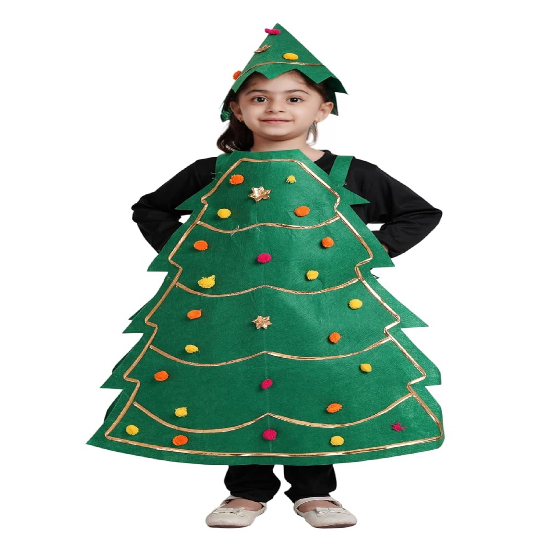     			Kaku Fancy Dresses Christmas Tree Cutout Costume - Green, Freesize, For Girls