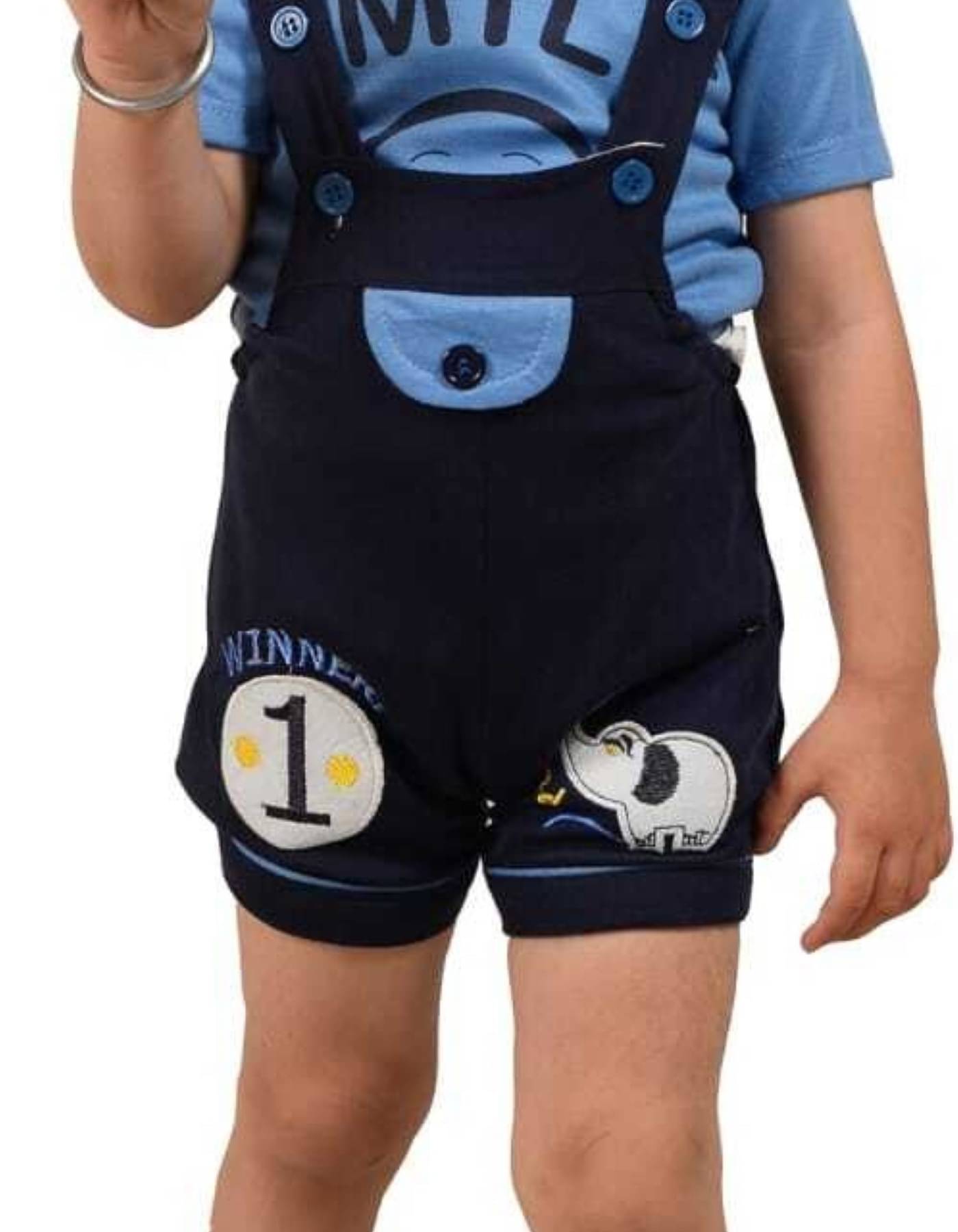     			LITTLE MEOW Pack of 1 Baby Boys Cotton Blend T-Shirt & Dungarees Set ( Navy Blue )