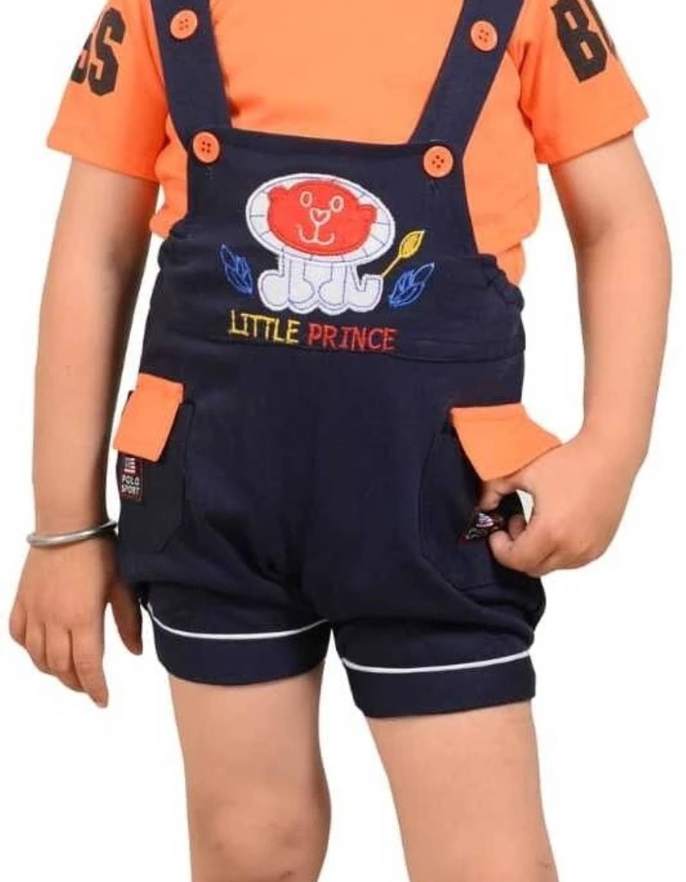    			LITTLE MEOW Pack of 1 Baby Boys Cotton Blend T-Shirt & Dungarees Set ( Orange )