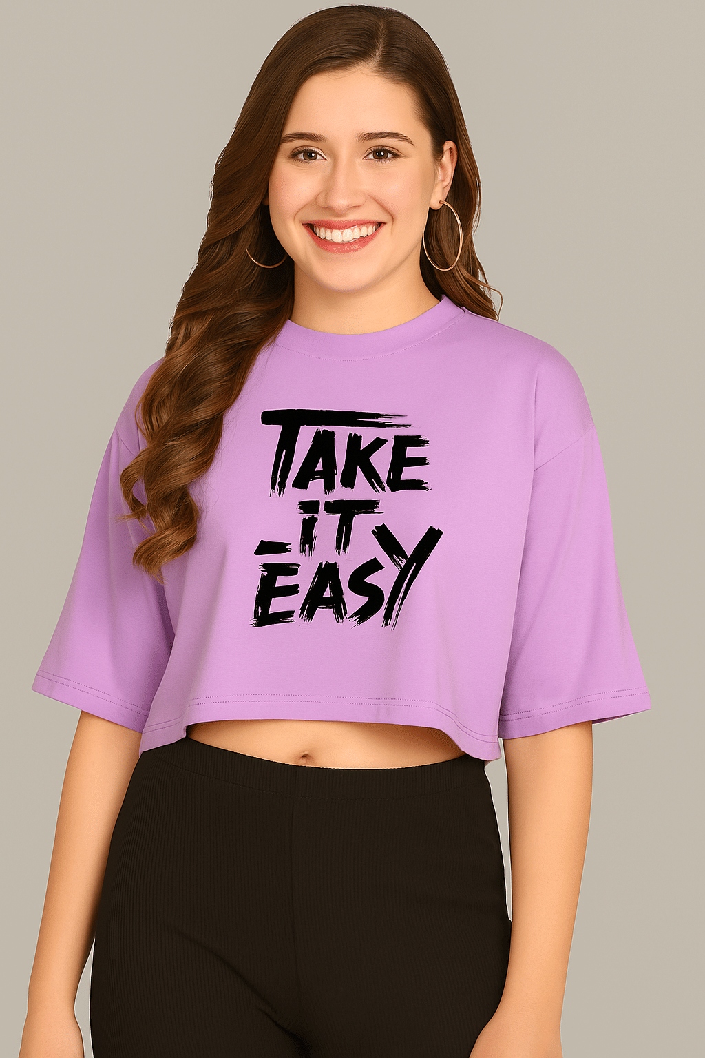     			Leo Perky - Fashion with joy Women Cotton Blend Printed Loose Round Neck T-Shirt ( Lavender )