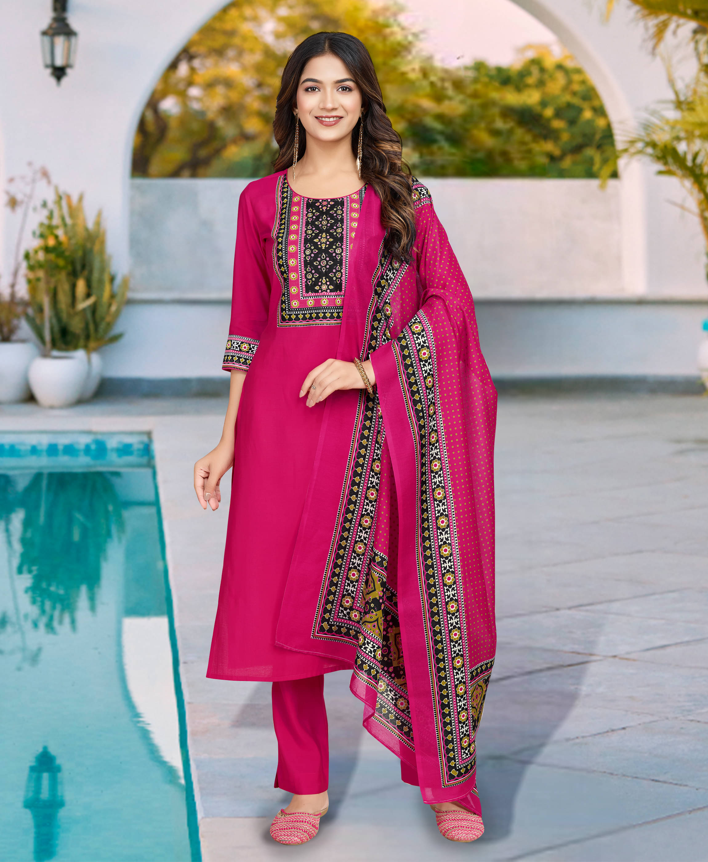 MOJILAA Women Viscose Printed Straight Kurti With Pants ( Magenta )     			MOJILAA Women Viscose Printed Straight Kurti With Pants ( Magenta )