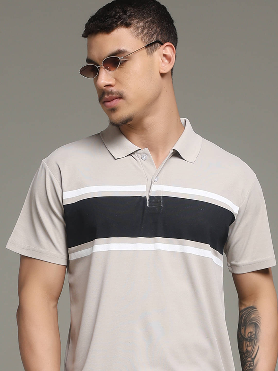     			Nins Moda Men Cotton Blend Regular Fit Printed Polo T Shirt ( Light Grey )