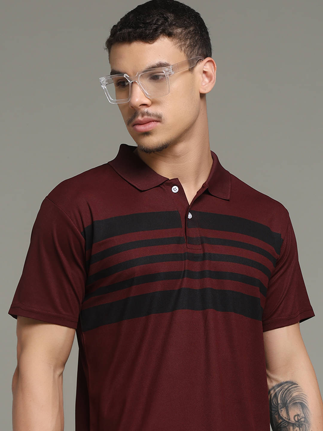     			Nins Moda Men Cotton Blend Regular Fit Printed Polo T Shirt ( Wine )