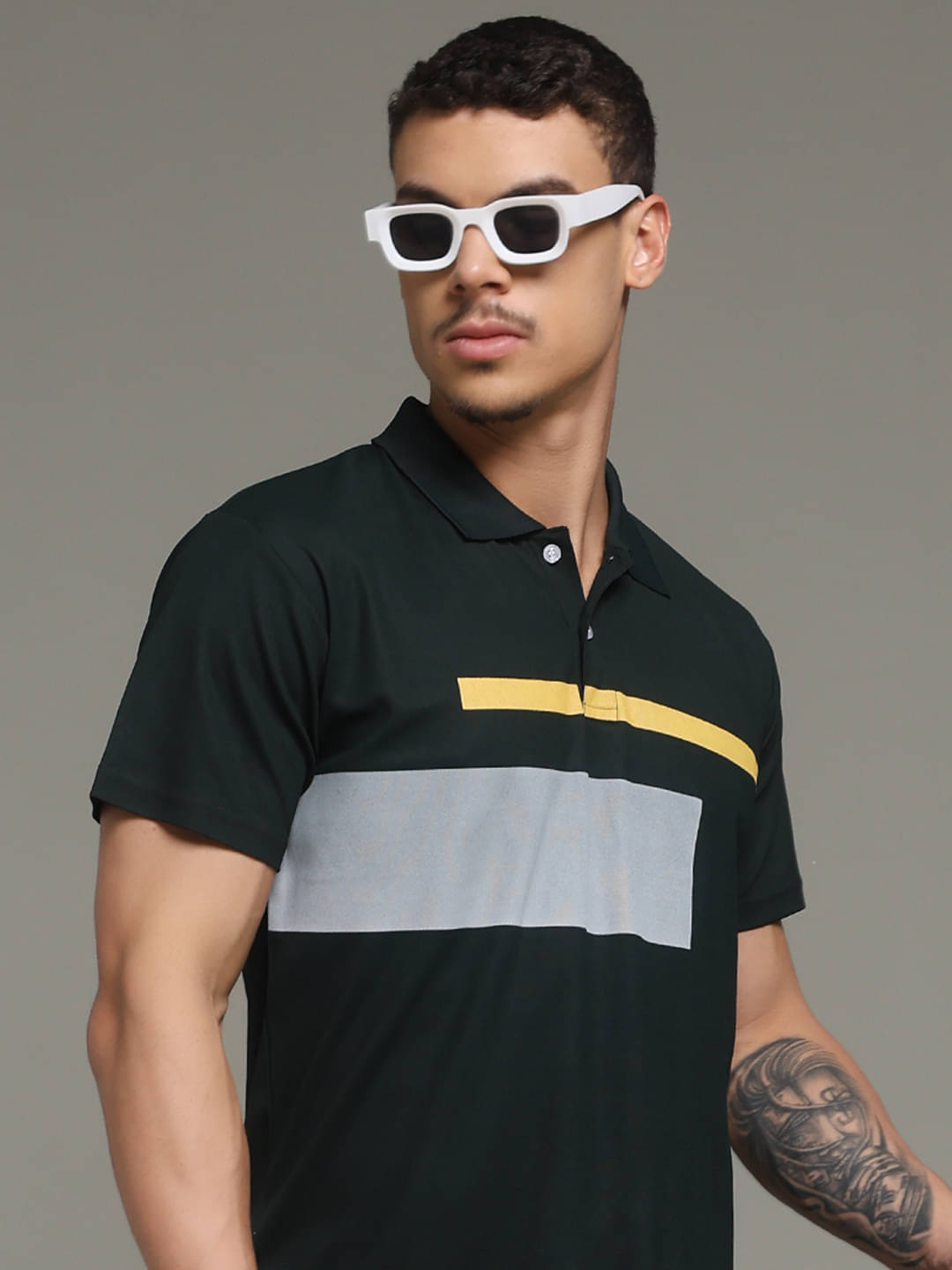     			Nins Moda Men Cotton Blend Regular Fit Printed Polo T Shirt ( Dark Green )