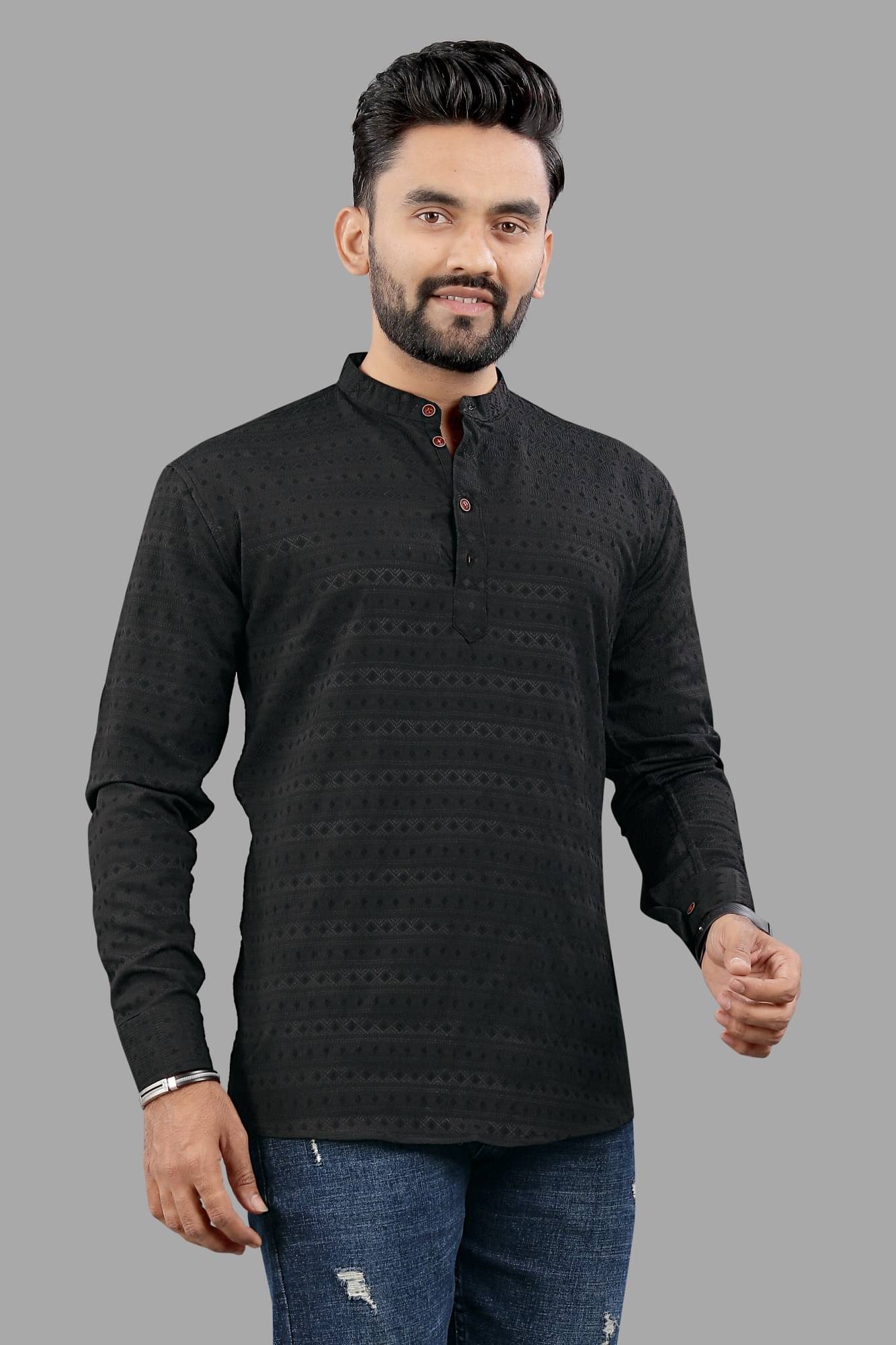     			Nofilter Black Cotton Blend Men's Shirt Style Kurta ( Pack of 1 )