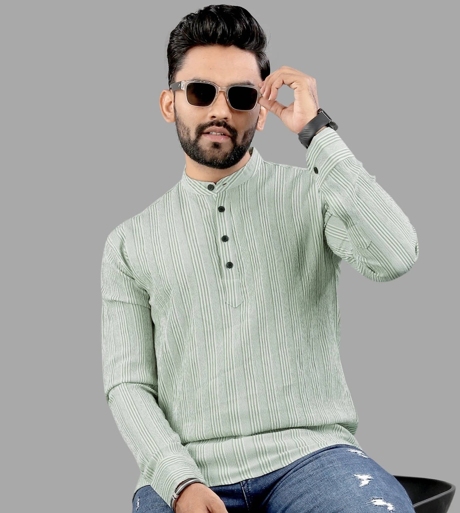 Nofilter Green Cotton Blend Men's Shirt Style Kurta ( Pack of 1 ) - Kurtas & Kurta Sets | Buy online on ZillyBuy