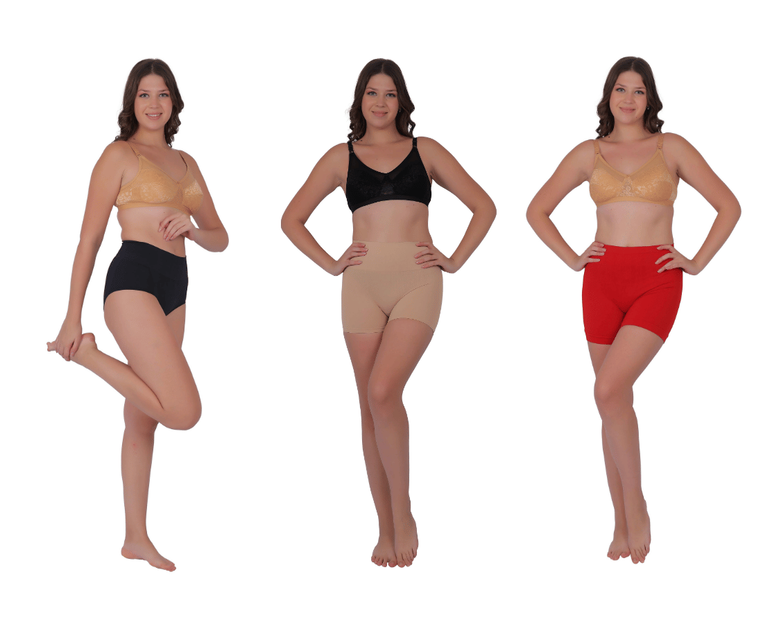 Pia Trends Pack of 3 Cotton Blend Women's Tummy Tucker ( Black,Beige,Red ) Pia Trends Pack of 3 Cotton Blend Women's Tummy Tucker ( Black,Beige,Red )