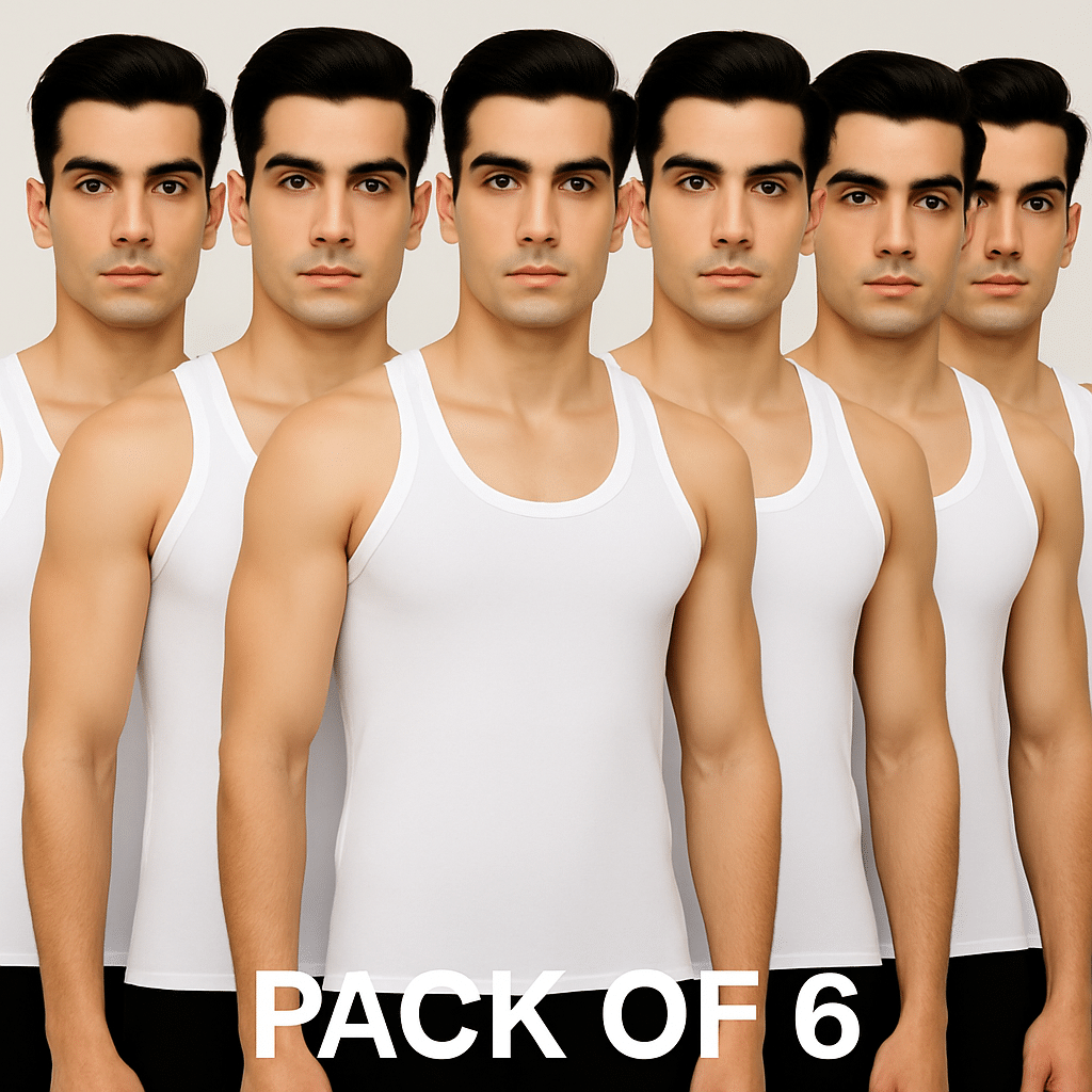     			REAL NOISE Pack of 6 Cotton Basic Vest For Men ( White )
