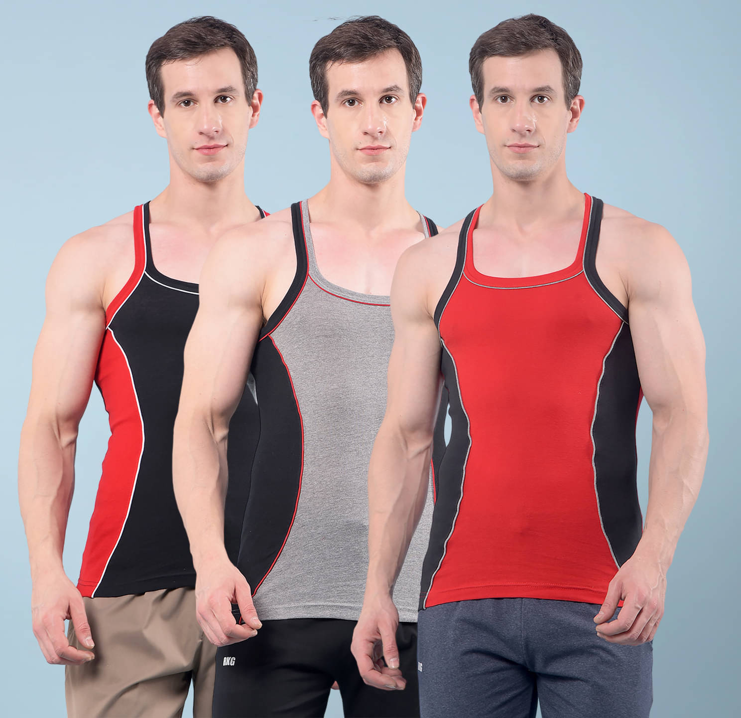 RKG Pack of 3 Cotton Blend Gym Vest For Men ( Multicolor6 ) RKG Pack of 3 Cotton Blend Gym Vest For Men ( Multicolor6 )