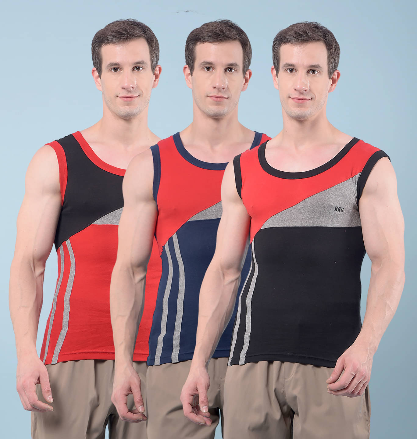     			RKG Pack of 3 Cotton Blend Gym Vest For Men ( Multicolor6 )