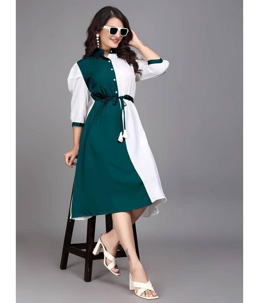 Shcon Women Cotton Colorblock Fit & Flare Dress ( Green )     			Shcon Women Cotton Colorblock Fit & Flare Dress ( Green )