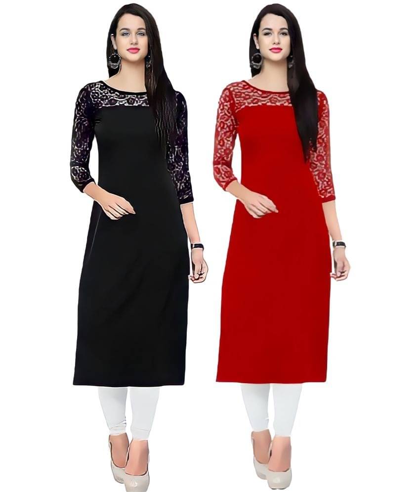     			Shcon Women Crepe Self Design Straight Kurti ( Red & Black )